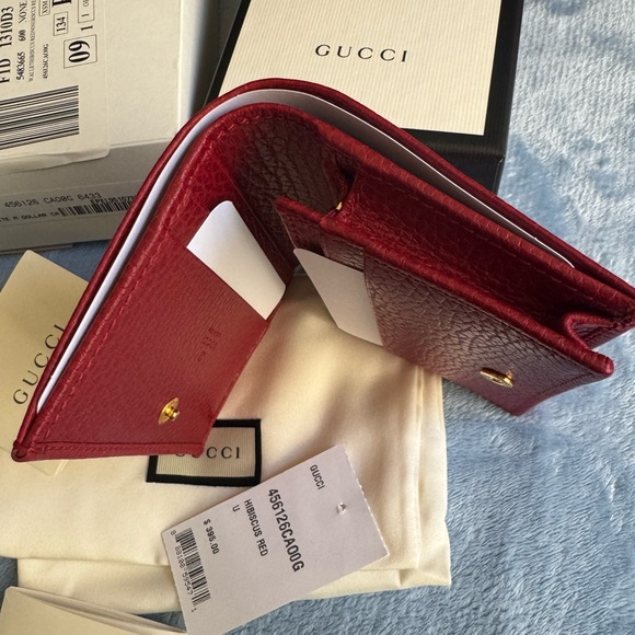GUCCI Pebbled Calfskin GG Marmont Card Case Hibiscus Red - Picture 7 of 12